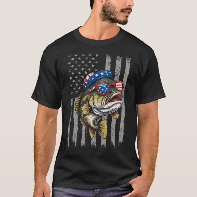 B Fisk 4 juli Amerikanska Flagga Patriotic Fish T Shirt (Framsida)