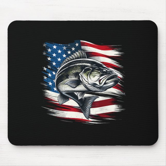 B Fisk USA Flagga Fiskare 4:e Juli Fiske  Musmatta (Framsidan)