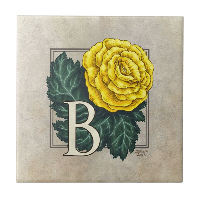 "B for Begonia" Flower Monogram Kakelplatta (Framsidan)