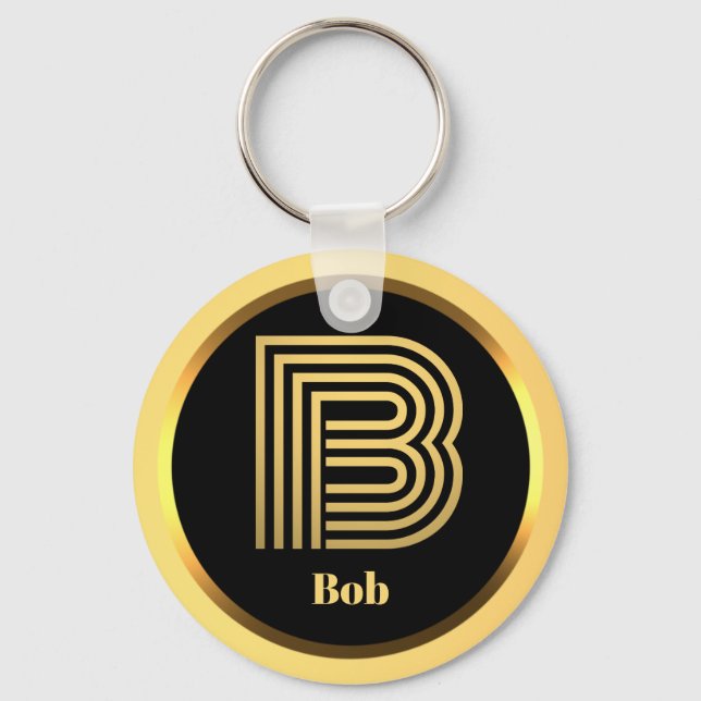 B Guld Monogrammed Brev Personlig Keychain Nyckelring (Framsida)