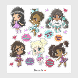 B-Hap-E Klubb Chibi Girls-cut vinylSticker Klistermärken