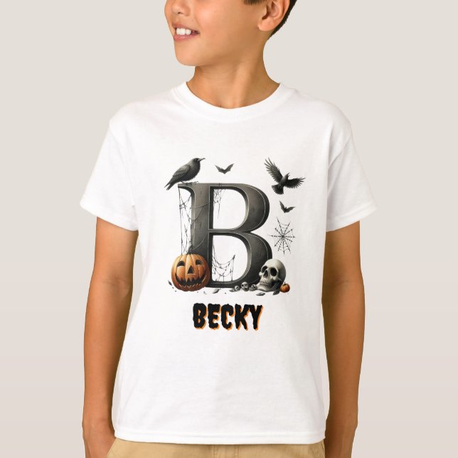 B Initial Bus eller godis Halloween T Shirt (Framsida)