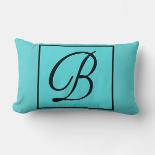 B INITIAL PILLOW - Brev B on Aqua Background Lumbarkudde