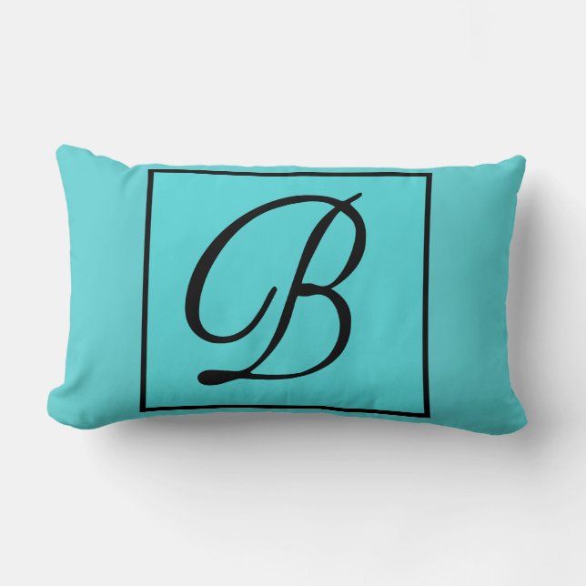B INITIAL PILLOW - Brev B on Aqua Background Lumbarkudde (Framsida)