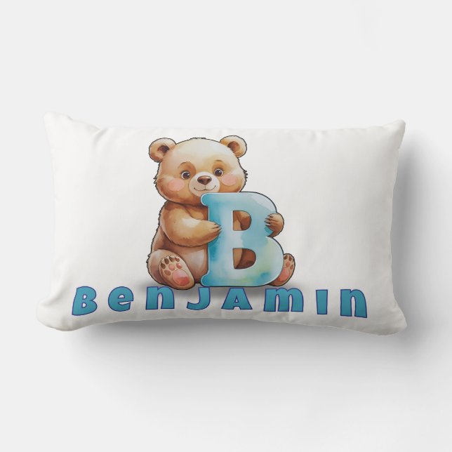 B is for Bear – Personalized Baby Pillow  Lumbarkudde (Framsida)