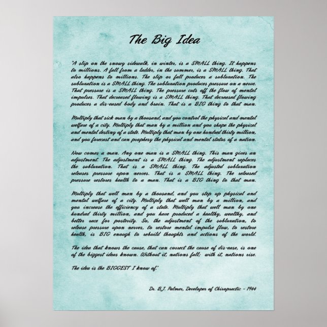 B J Palmer - Den stora bilden av Chiropraktic-utsk Poster (Framsidan)