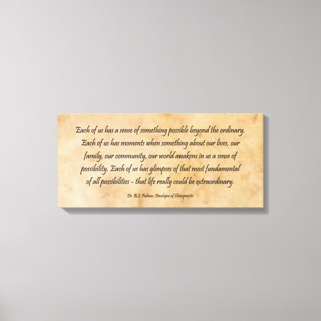 B J Palmer Extraordinär Life Chiropraktic Canvastryck (Framsida)