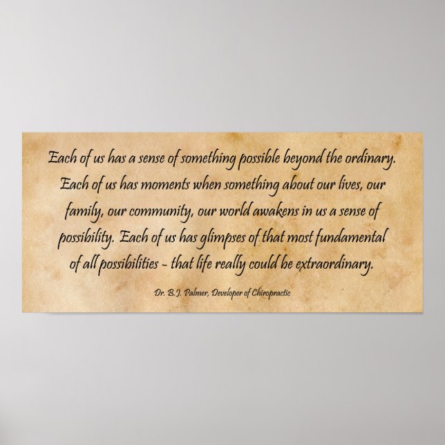 B J Palmer Extraordinär Life Chiropraktic Poster (Framsidan)
