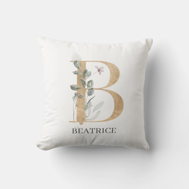 B Monogram Blommigt Personlig Dekorativ kudde (Framsida)