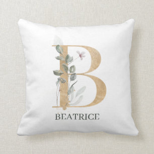 B Monogram Blommigt Personlig Dekorativ kudde