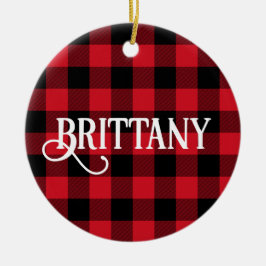 B Monogram Bokstav Buffalo Check Foto Julgransprydnad Keramik