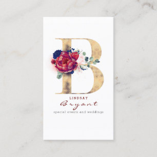 B Monogram Burgundy Guld och marinblå Blommigt Visitkort