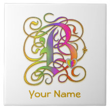 B Monogram ditt namn keramisk platta "Gothic Rainb