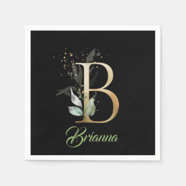 B monogram grönska eukalyptus guld glitter svart pappersservett