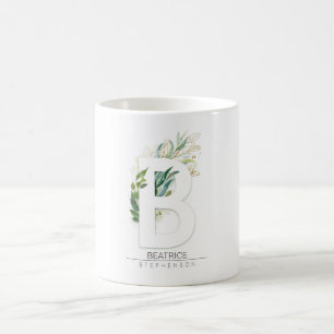 B Monogram Guld Löv Elegant Namn Kaffemugg