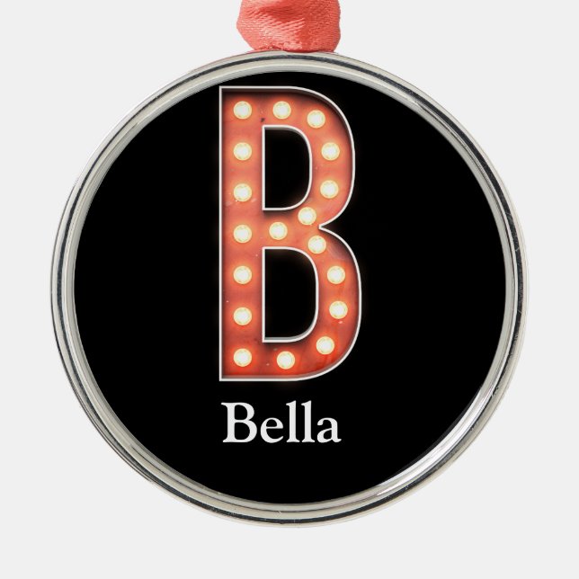 B Monogram Marquee Bulb Personalize Metall Ornamen Julgransprydnad Metall (Framsidan)