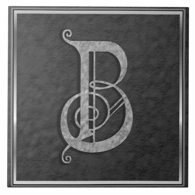B Monogram "Medieval Grått Stone" keramiskt platto Kakelplatta (Framsidan)