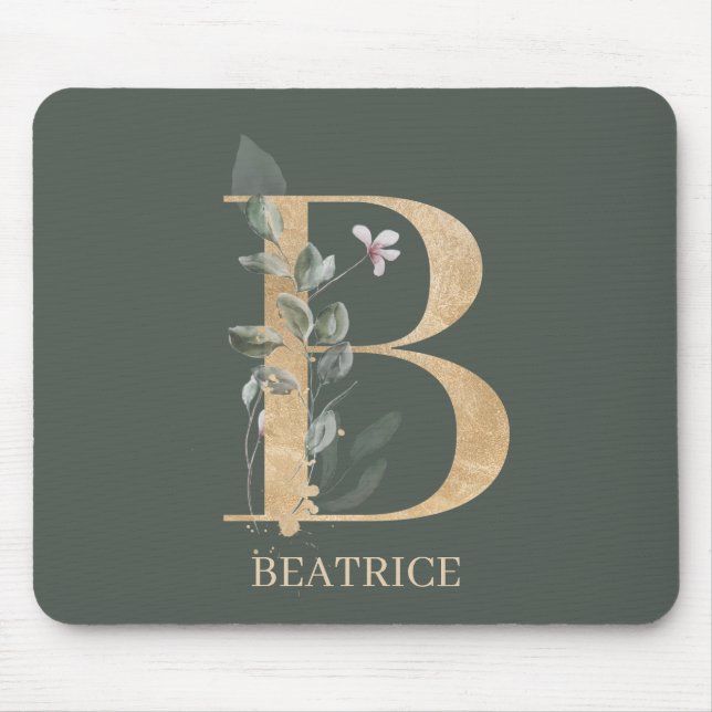 B Monogram-Personlig för Blommigt, musknapp Musmatta (Framsidan)