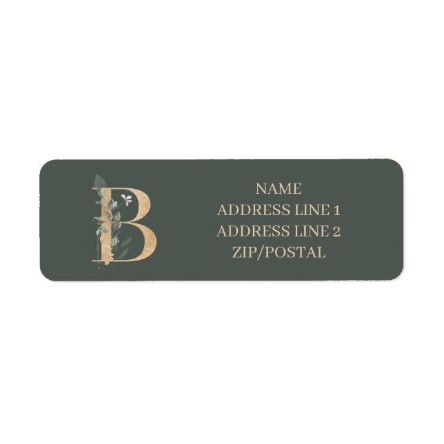 B Monogram-Personlig för Blommigt Returadress Etikett (Framsidan)
