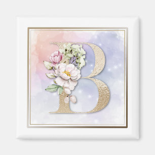 B Monogram Rosa Blommigt Magnet
