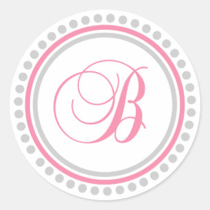 B Monogram (Rosa/Silver-punktcirkel) Runt Klistermärke
