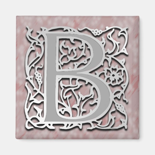 B Monogram "Silver Stone" kvadratmagnet Magnet (Framsidan)