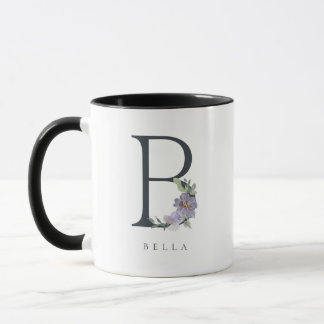 B Monogram Watercolor Lila Blommigt Mugg
