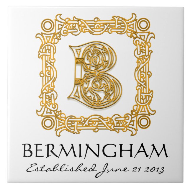 "B" Monogramplattan för efternamnet Bröllop-årsdag Kakelplatta (Framsidan)