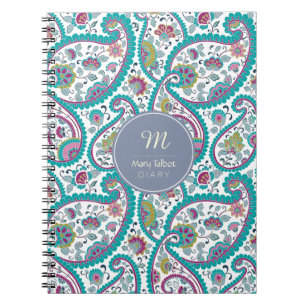 B Persian Boteh Paisley Mönster Monogram Dialog N Anteckningsbok Med Spiral