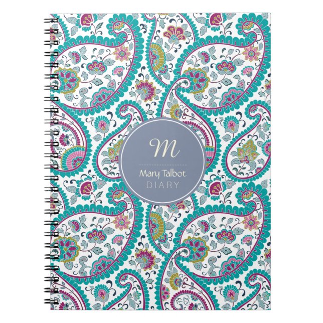 B Persian Boteh Paisley Mönster Monogram Dialog N Anteckningsbok Med Spiral (Framsidan)