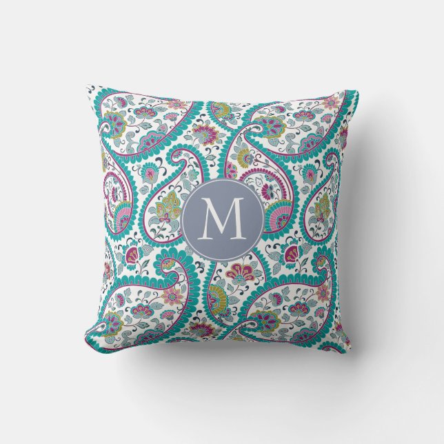 B Persian Boteh Paisley Mönster Monogram Pillow Kudde (Framsida)