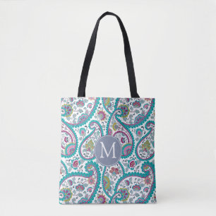 B Persian Boteh Paisley Mönster Monogram Tote Bag Tygkasse