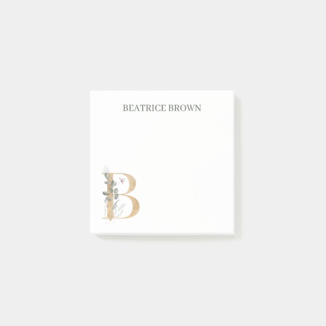 B Personlig för monogramBlommigt Post-it Block (Framsida)