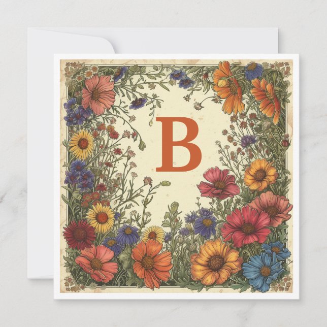 "B" Trinidad Orange: Bloom & Monogram Julkort (Framsida)