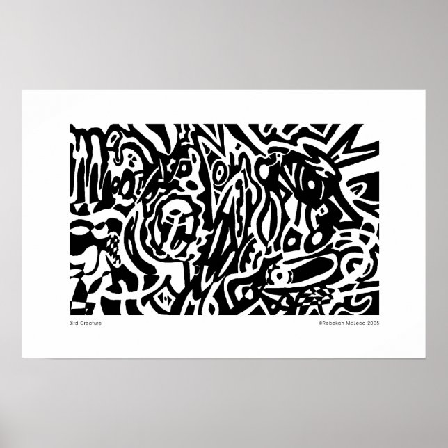 B&W-Abstrakt för fågelskapelse Poster (Framsidan)