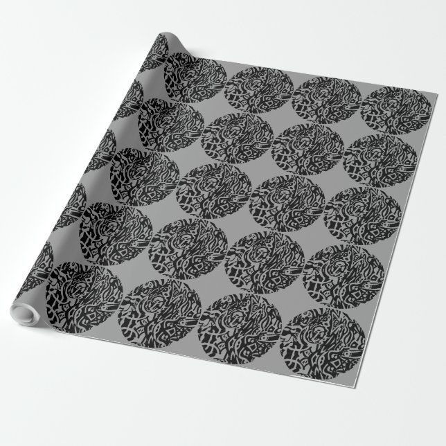 B&W-Abstrakt för fågelskapelse Presentpapper (Utrullad)