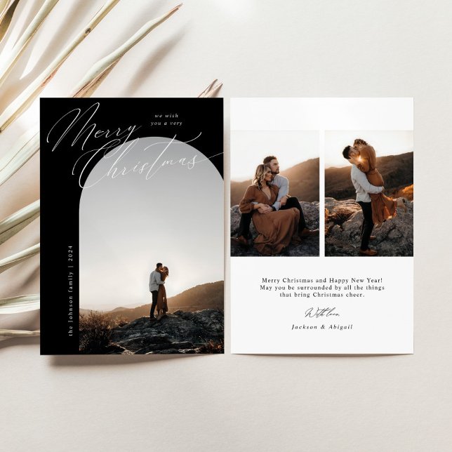 B&W Arch Photo Script Typography Simple Jul Julkort (Skapare uppladdad)