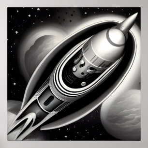 B&W-återställ raketer Poster