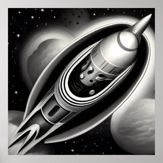 B&W-återställ raketer Poster