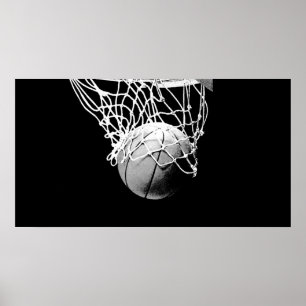 B&W Basketball Boll & Net Print Poster