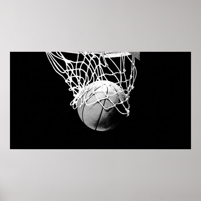 B&W Basketball Boll & Net Print Poster (Framsidan)