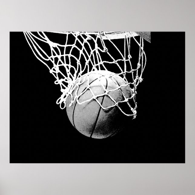 B&W Basketboll Boll & Nät Tryckt Affisch (Framsidan)