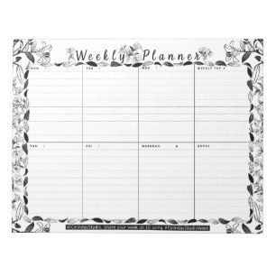 B&W Blommigt Lily Weekly Planner Vecka vid ett t Anteckningsblock