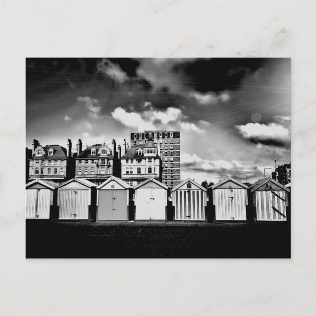 B&W Brighton Beach Huts Vykort (Framsida)