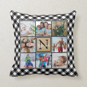 B&W Buffalo Check 8 Photo Monogram & Namn Kudde