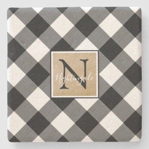 B&W Buffalo Check Monogram Namn Stenunderlägg