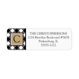 B&W Buffalo Check Pput and Kraft Papper Monogram Returadress Etikett