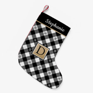 B&W Buffalo Check Snowflake Play Monogram Namn Liten Julstrumpa