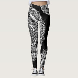 B&W-cirkulärMandala Leggings