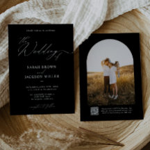 B & W Enkel Elegant Modern skript QR-kod Bröllop